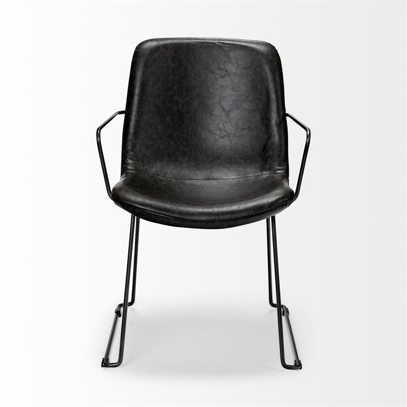 Pemberly Row Black Faux-Leather Dining Chair with Black Iron Frame