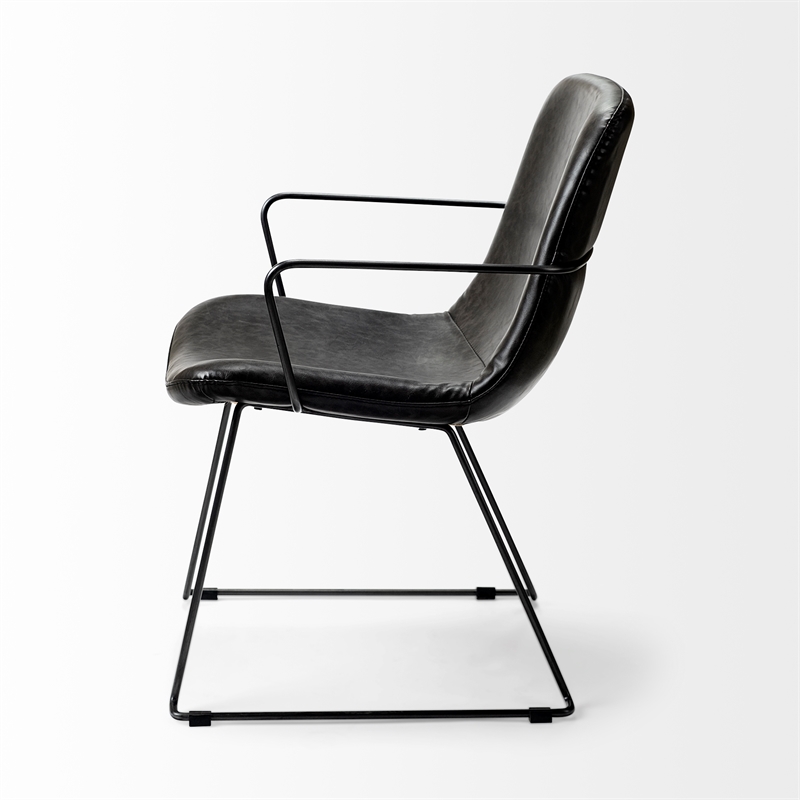 Pemberly Row Black Faux-Leather Dining Chair with Black Iron Frame