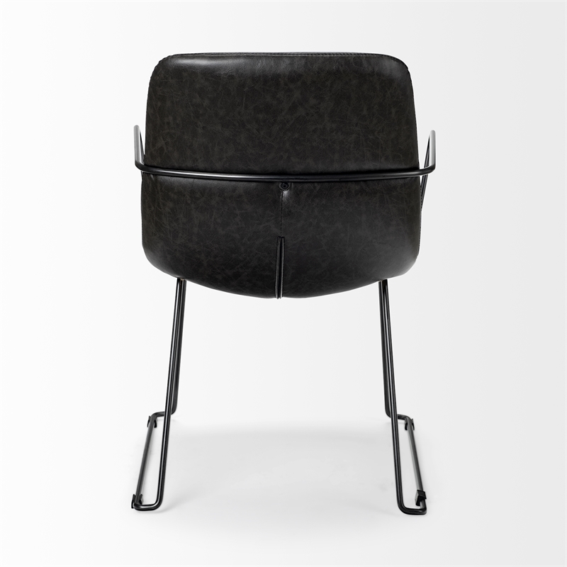 Pemberly Row Black Faux-Leather Dining Chair with Black Iron Frame