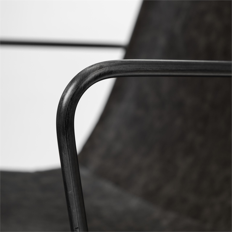 Pemberly Row Black Faux-Leather Dining Chair with Black Iron Frame
