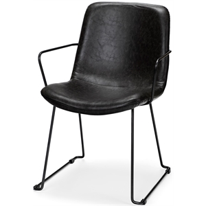 Pemberly Row Black Faux-Leather Dining Chair with Black Iron Frame