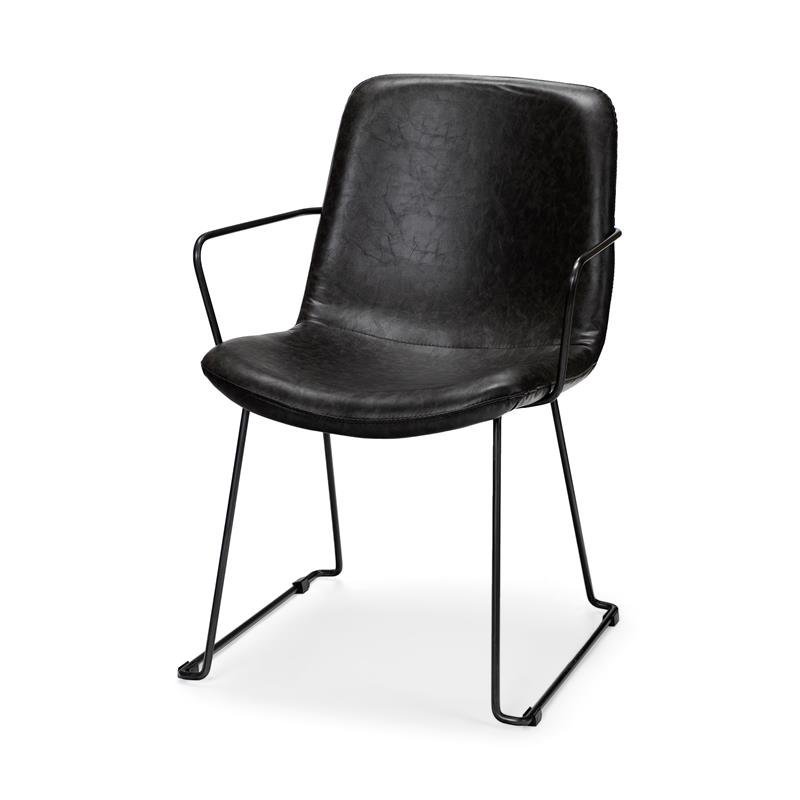 Pemberly Row Black Faux-Leather Dining Chair with Black Iron Frame