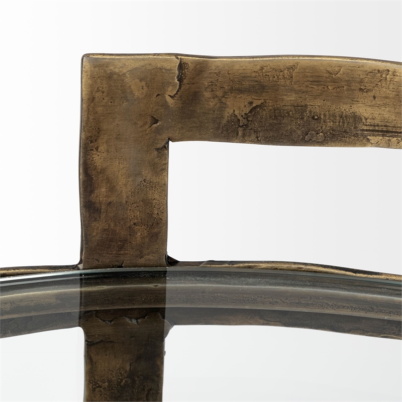 Pemberly Row 15x26.5 Round Glass Top Gold Metal Frame Accent Table