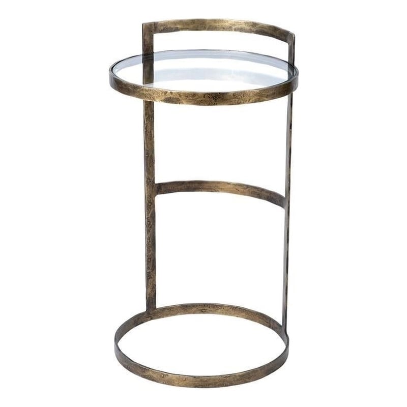Pemberly Row 15x26.5 Round Glass Top Gold Metal Frame Accent Table