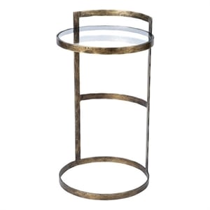 Pemberly Row 15x26.5 Round Glass Top Gold Metal Frame Accent Table