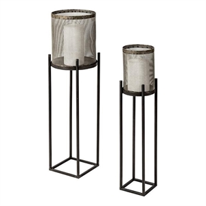 Pemberly Row Steen Set of Two Black Meshed Metal Candle Holder Lanterns