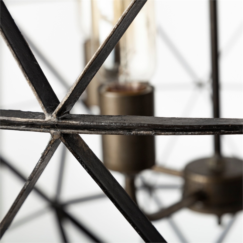 Pemberly Row 22.5x22.5 Black Metal Triangular Orb Four Bulb Ch&elier