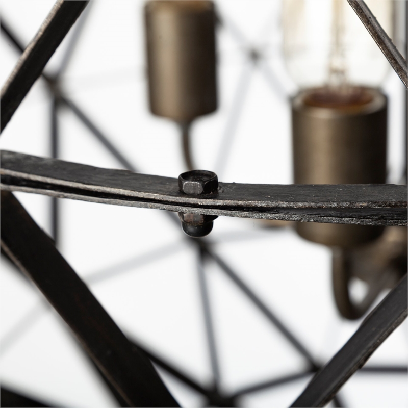 Pemberly Row 22.5x22.5 Black Metal Triangular Orb Four Bulb Ch&elier