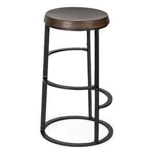 Pemberly Row 29.3&quot Seat Height Brown Wood Seat Black Metal Frame Stool