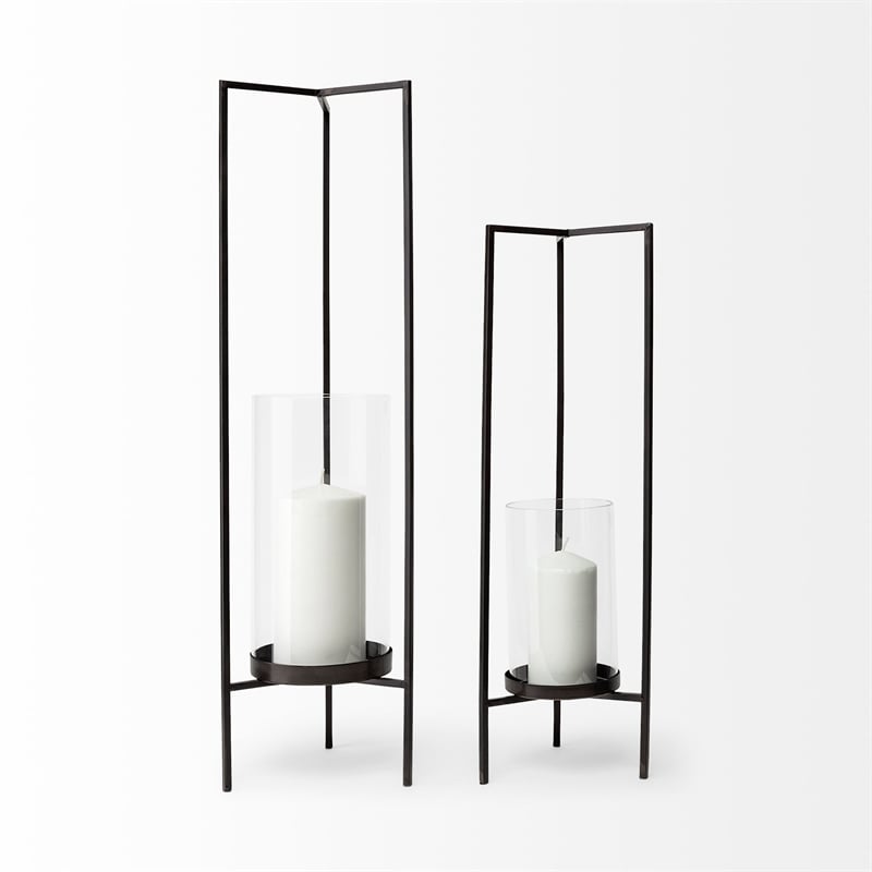 Pemberly Row Modern / Contemporary Large Gray Metal Candle Holder
