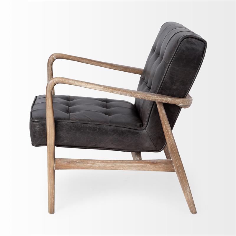 Pemberly Row Black Leather Wrapped Ash Wood Frame Accent Chair