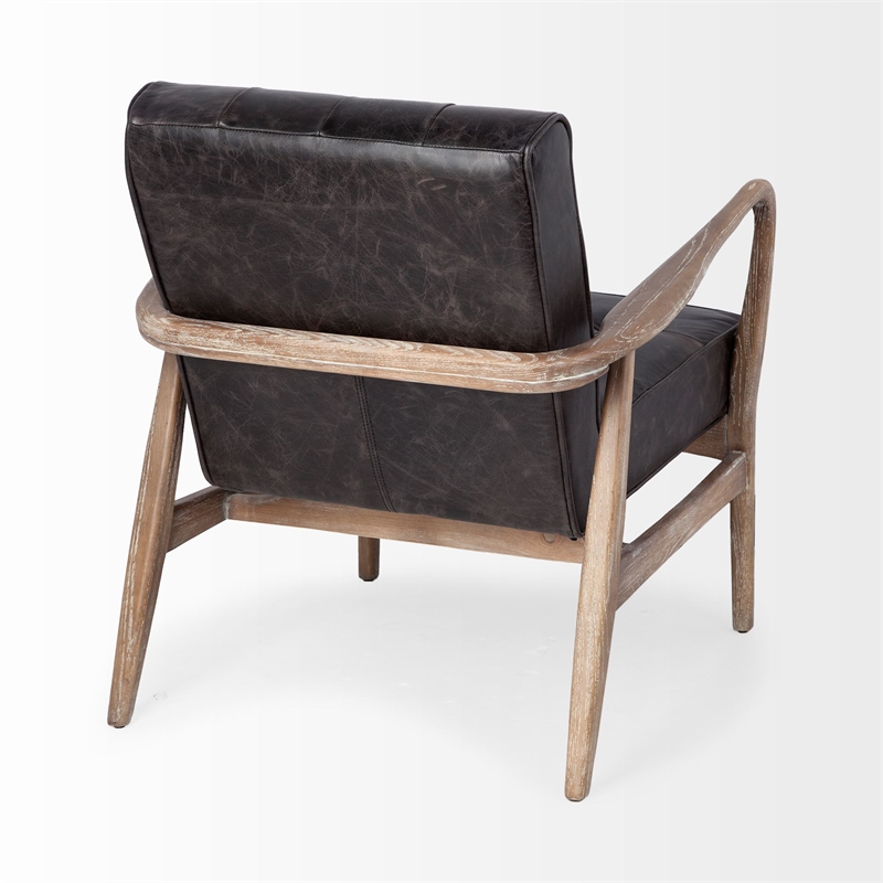 Pemberly Row Black Leather Wrapped Ash Wood Frame Accent Chair