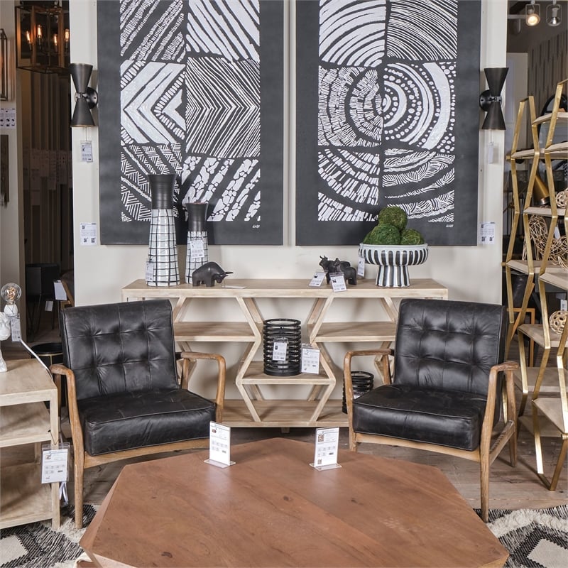 Pemberly Row Black Leather Wrapped Ash Wood Frame Accent Chair