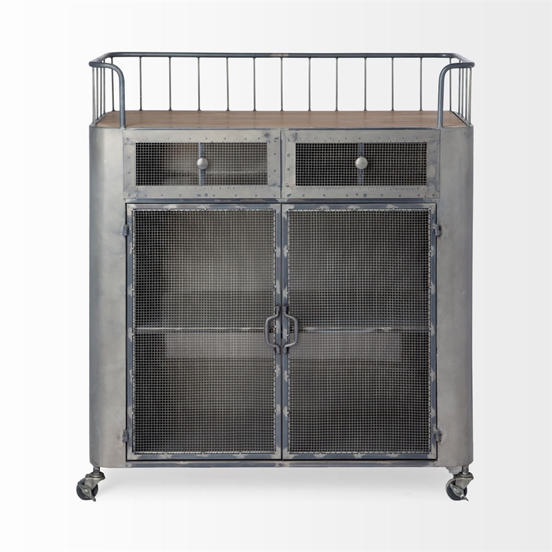 Pemberly Row Modern Mid-Century 2 Door Cabinet Bar Cart in Gray