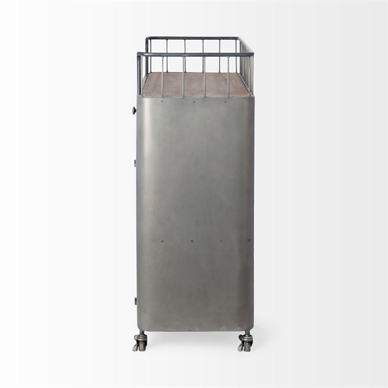 Pemberly Row Modern Mid-Century 2 Door Cabinet Bar Cart in Gray