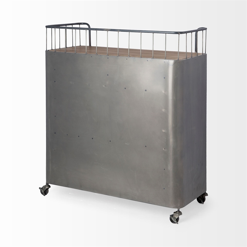 Pemberly Row Modern Mid-Century 2 Door Cabinet Bar Cart in Gray