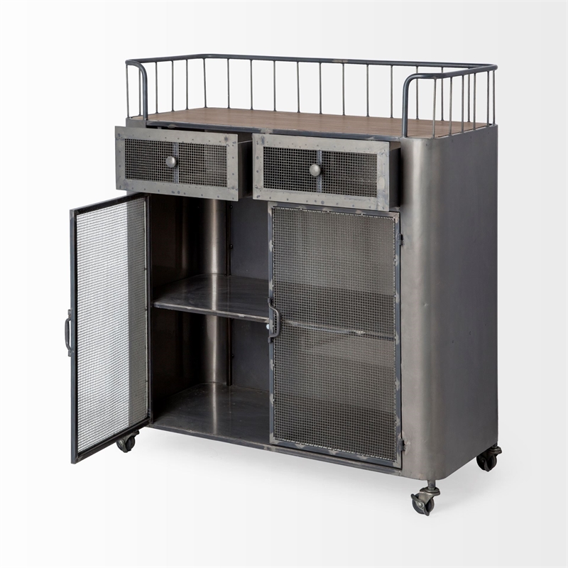 Pemberly Row Modern Mid-Century 2 Door Cabinet Bar Cart in Gray