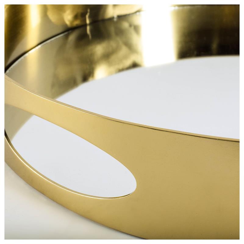 Pemberly Row Contemporary Gold Metal Mirrored Base Round Tray