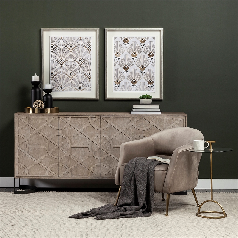 Pemberly Row Contemporary Gold Metal Mirrored Base Round Tray