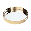 Pemberly Row Contemporary Gold Metal Mirrored Base Round Tray
