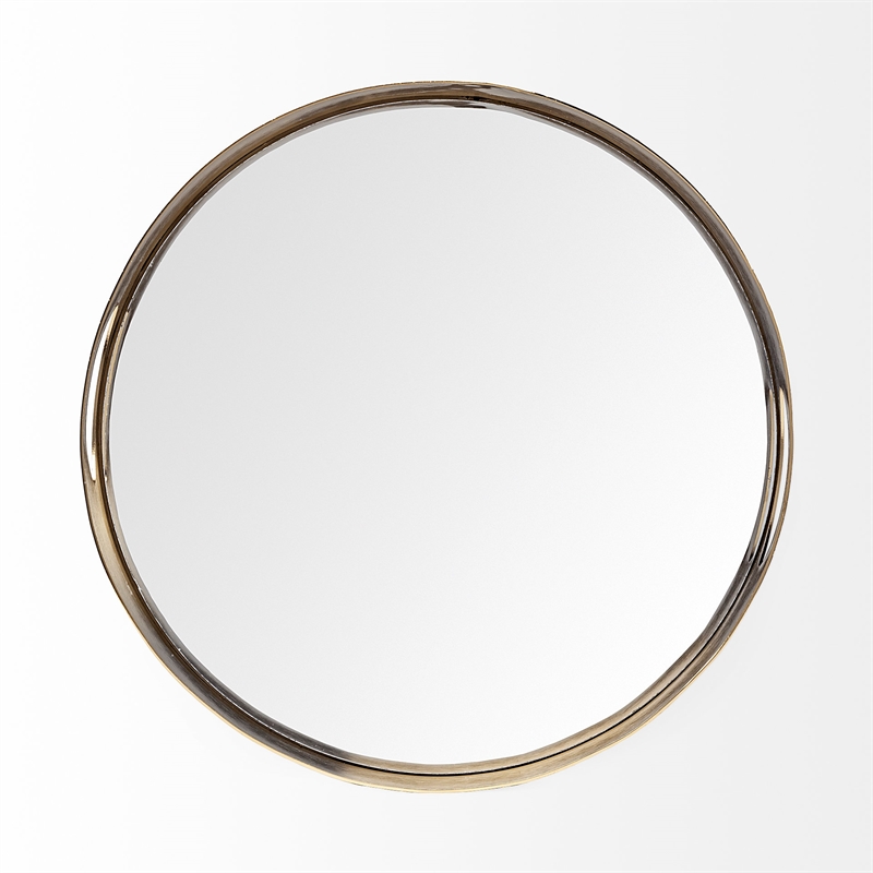 Pemberly Row Contemporary Gold Metal Mirrored Base Round Tray
