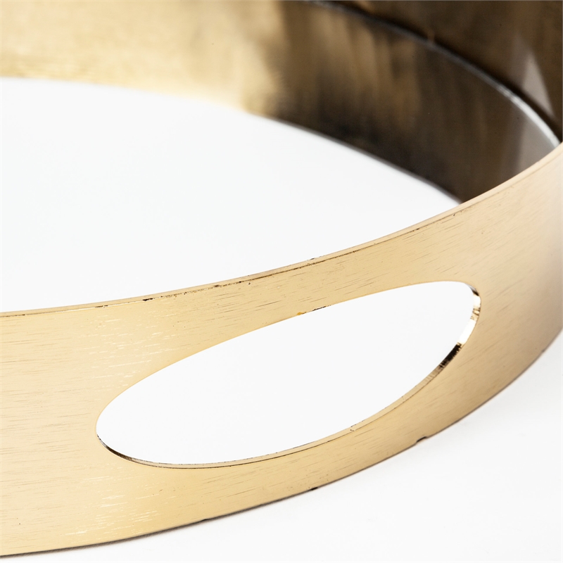 Pemberly Row Contemporary Gold Metal Mirrored Base Round Tray