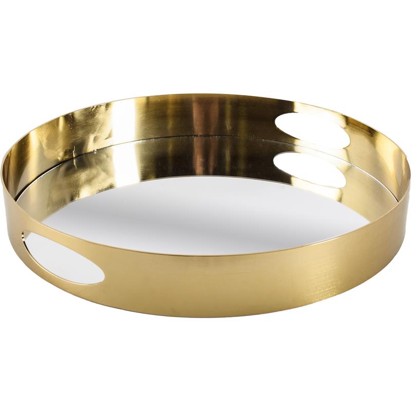 Pemberly Row Contemporary Gold Metal Mirrored Base Round Tray
