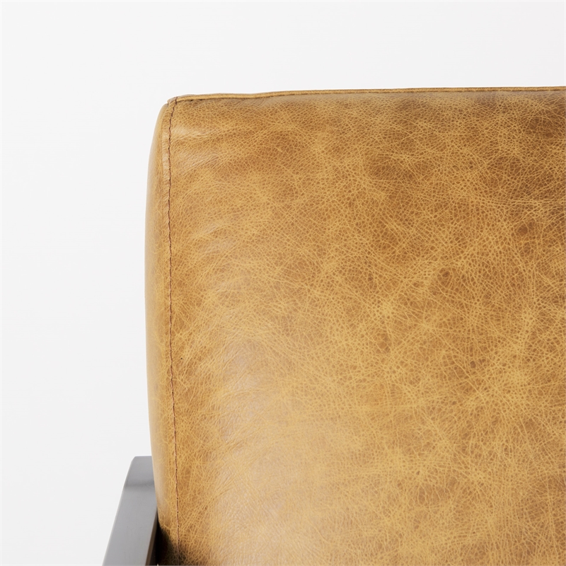 Pemberly Row Brown Leather Seat with Gray Metal Frame Accent Chair