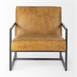 Pemberly Row Brown Leather Seat with Gray Metal Frame Accent Chair