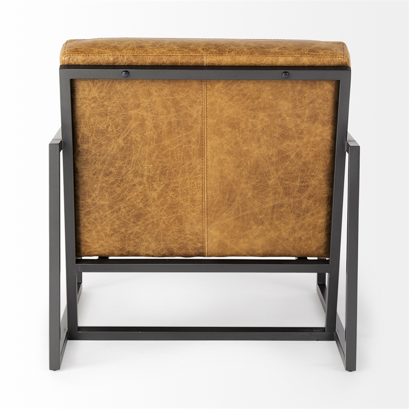 Pemberly Row Brown Leather Seat with Gray Metal Frame Accent Chair