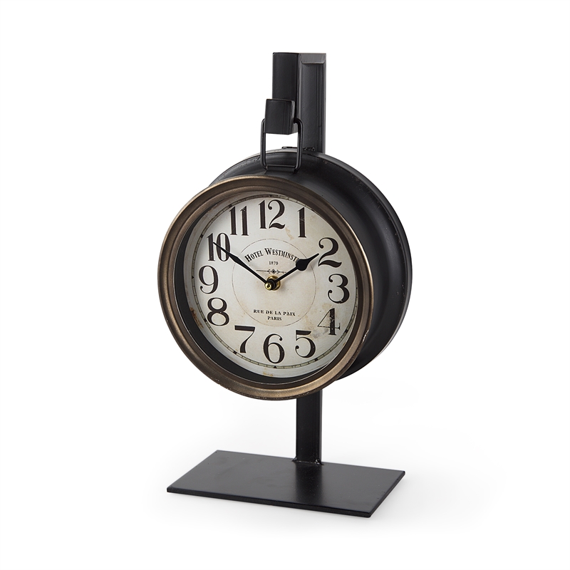 Pemberly Row Contemporary Metallic Brown Metal Hanging Table Clock