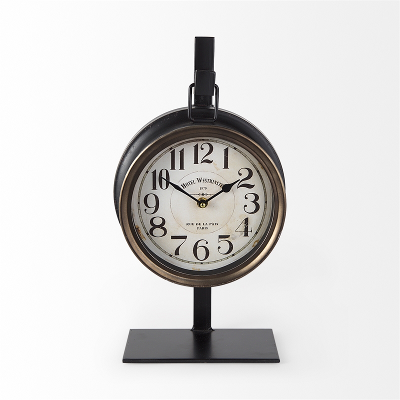 Pemberly Row Contemporary Metallic Brown Metal Hanging Table Clock