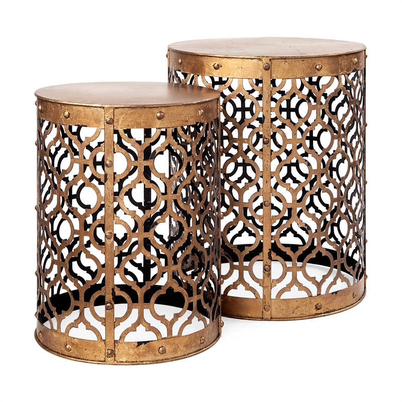 Pemberly Row 16x15 Set of Two Cylindrical Gold Metal Accent Tables