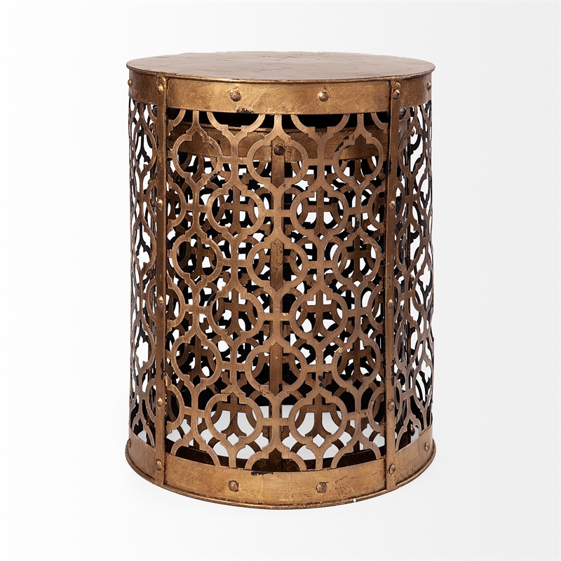 Pemberly Row 16x15 Set of Two Cylindrical Gold Metal Accent Tables
