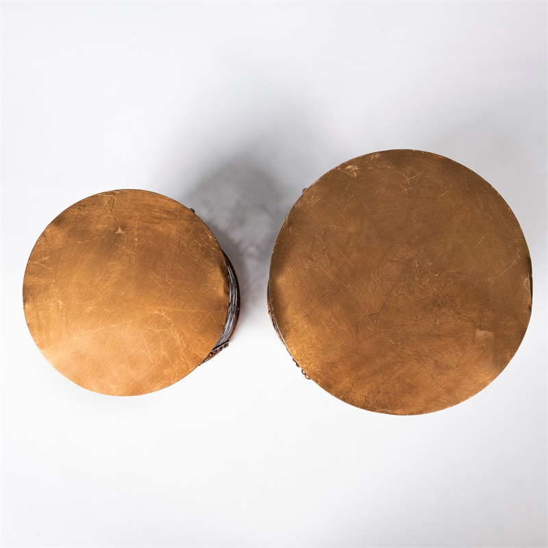 Pemberly Row 16x15 Set of Two Cylindrical Gold Metal Accent Tables
