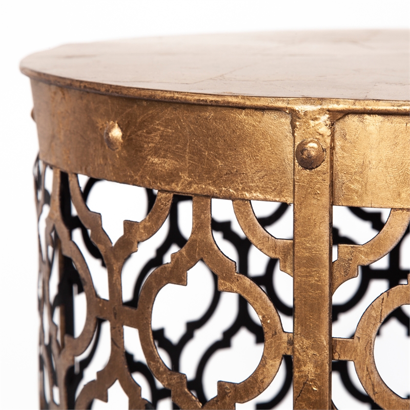 Pemberly Row 16x15 Set of Two Cylindrical Gold Metal Accent Tables
