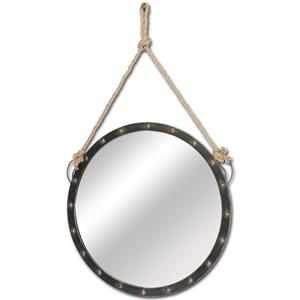 Pemberly Row Contemporary 27&quot Round Metal Frame Mirror in Black