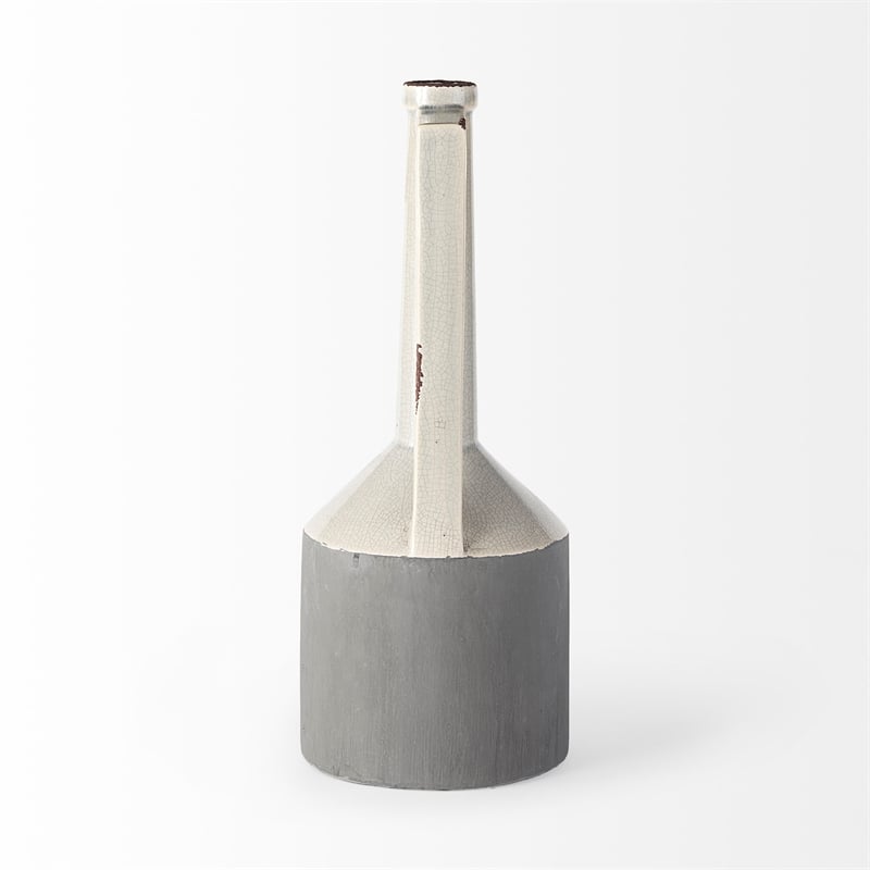 Pemberly Row Modern Mid-Century Large Two-Toned White Ceramic Jug