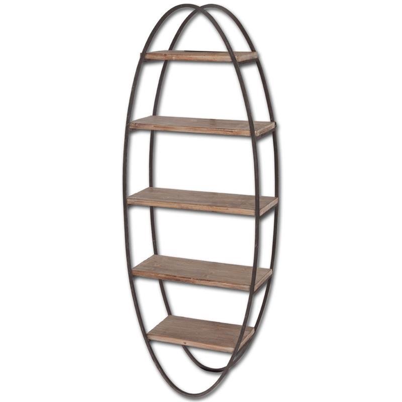 Pemberly Row Oval Shape Wall Shelf in Brown and Black Metal Frame