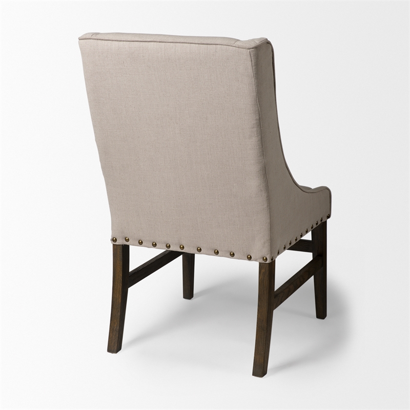 Pemberly Row Cream Fabric Wrap Solid Brown Wood Frame Dining Chair