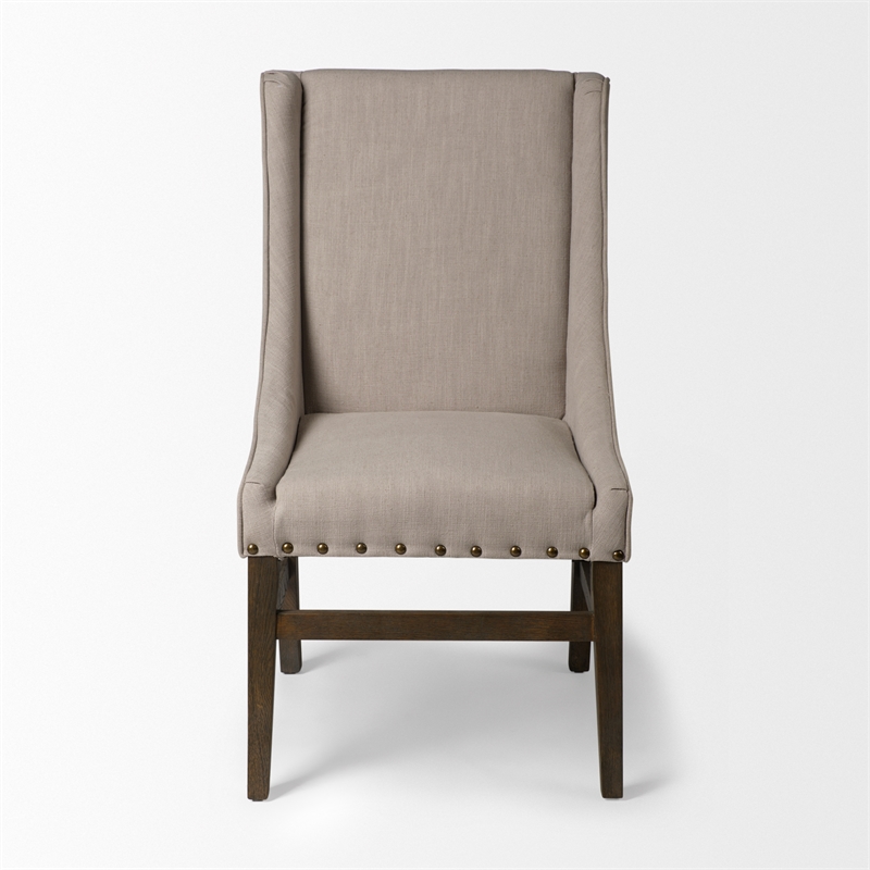 Pemberly Row Cream Fabric Wrap Solid Brown Wood Frame Dining Chair