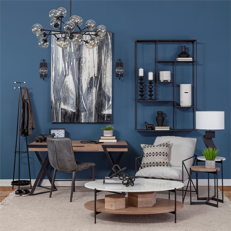 Pemberly Row Black Leather Seat Black Metal Frame Dining Chair