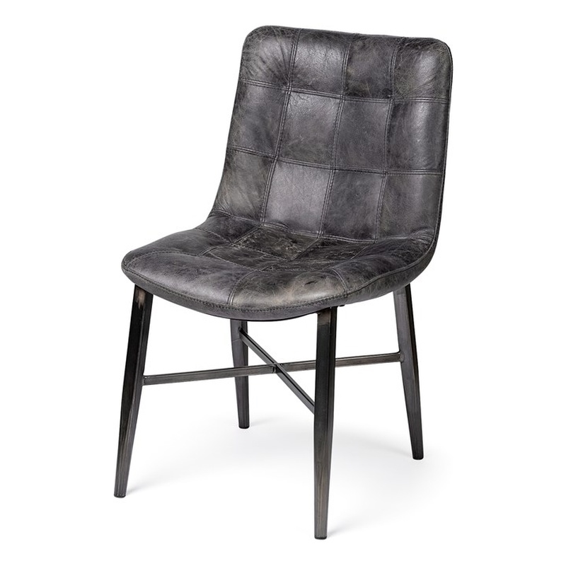 Pemberly Row Black Leather Seat Black Metal Frame Dining Chair