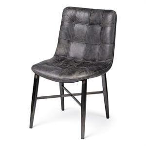 Pemberly Row Black Leather Seat Black Metal Frame Dining Chair