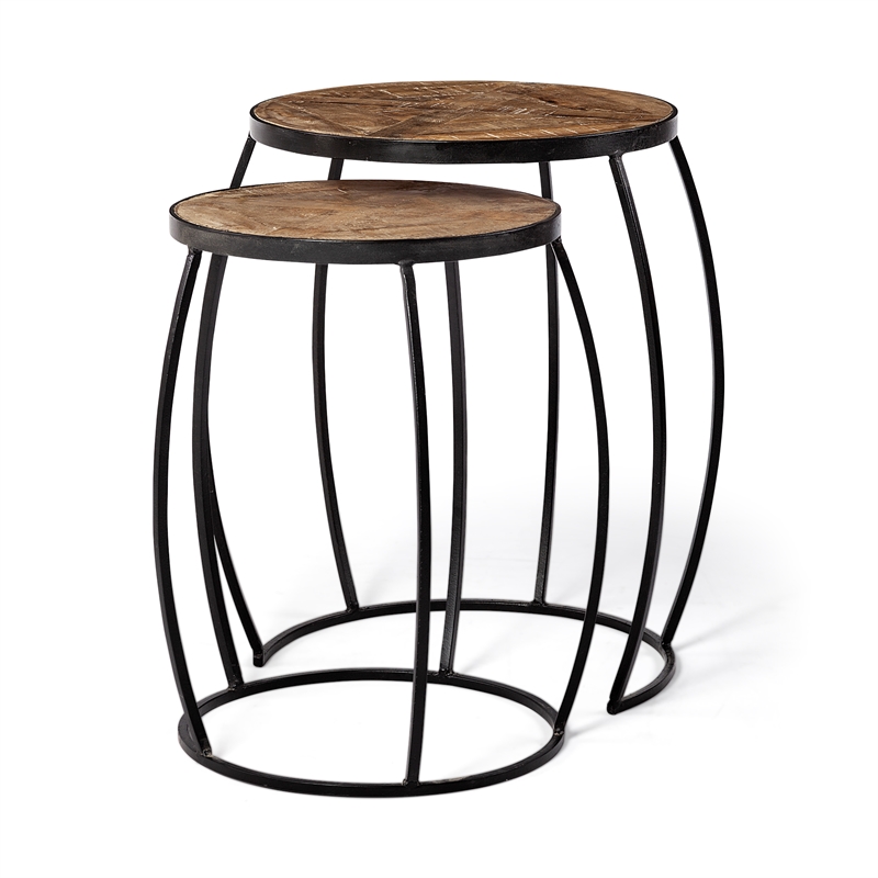 Pemberly Row Set of Two Round Top Brown Wooden Nesting Accent Tables