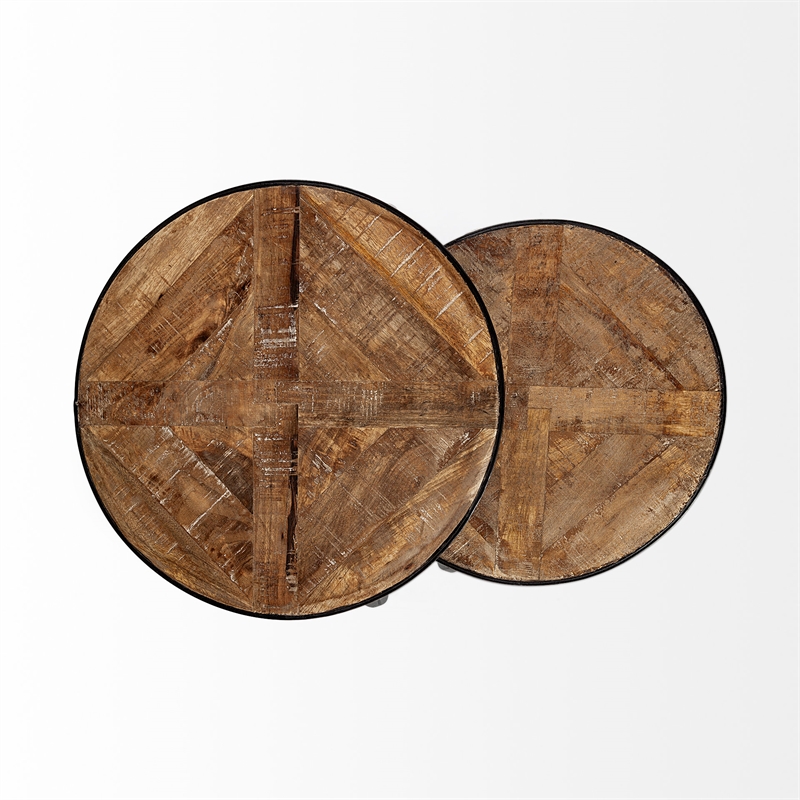 Pemberly Row Set of Two Round Top Brown Wooden Nesting Accent Tables