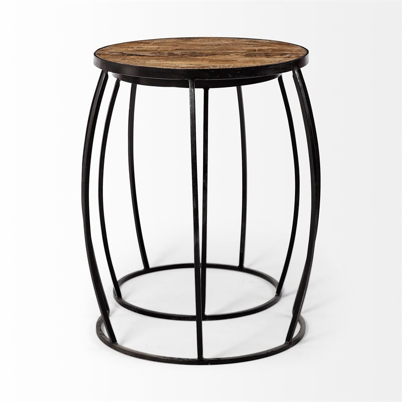 Pemberly Row 20x26 Set of Two Round Top Brown Wooden Nesting Accent Tables