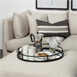 Pemberly Row Contemporary Black Metal Mirrored Base Round Tray