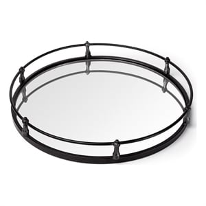 Pemberly Row Contemporary Black Metal Mirrored Base Round Tray