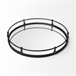 Pemberly Row Contemporary Black Metal Mirrored Base Round Tray